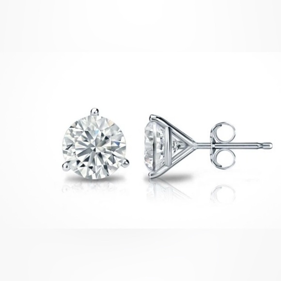 Martini Set solitaire Stud Earrings 1.48 ct natural diamond 14k white gold. - Picture 2 of 8